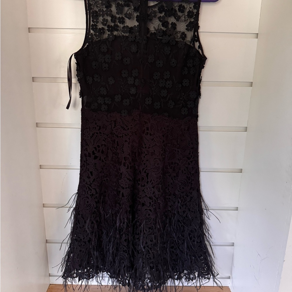 Elie Tahari Black Lace Mini Dress with Feather Hem